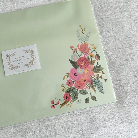 Rifle Paper Co. Elodie Paper Placemats Set of 24 Light Green Floral - Picture 4 of 10